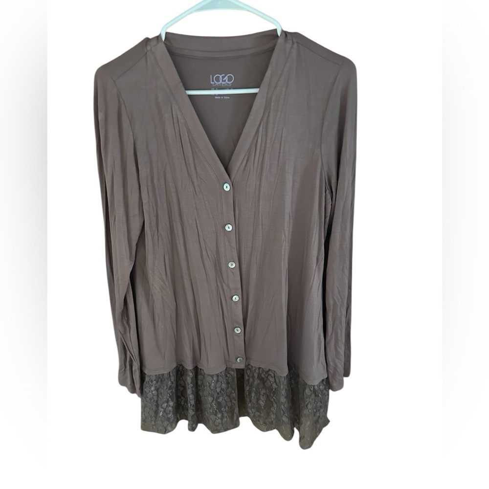 LOGO LAYERS knit Jersey Buttoned Down Cardigan Lace Ruffle Size Small